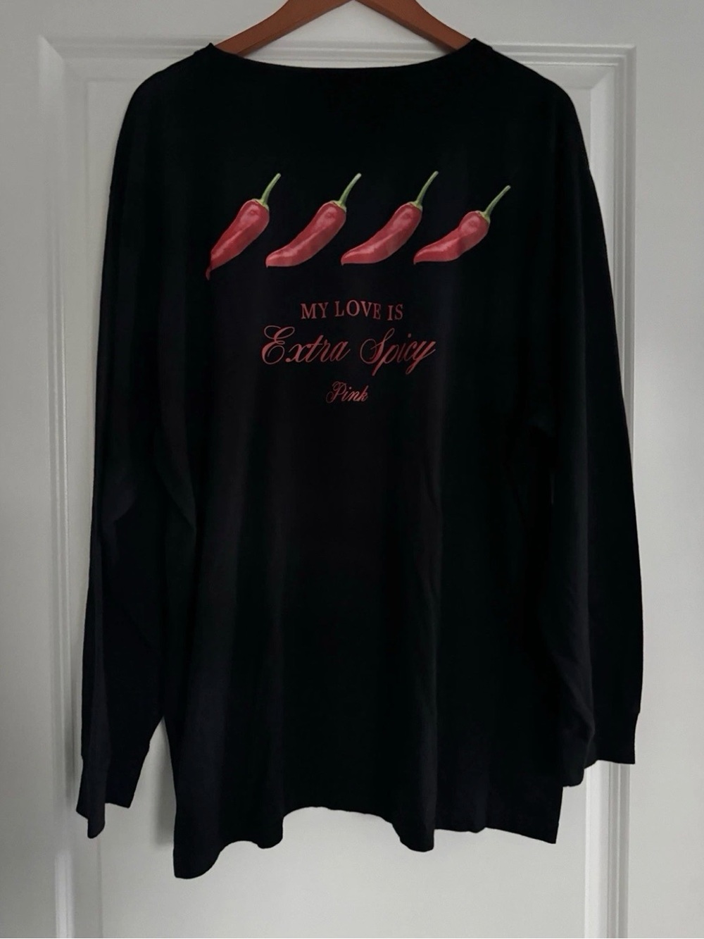 PINK Victoria's Secret Black Long-Sleeve Graphic Tee with Red Chili Peppers